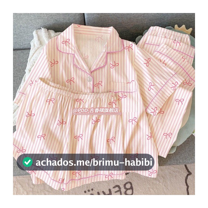 Conjunto De Três Peças De Verão : Pijama Fino Em Nuvem Para Mulheres , Lindo E Doce , Nó De Borboleta , Roupa De Casa