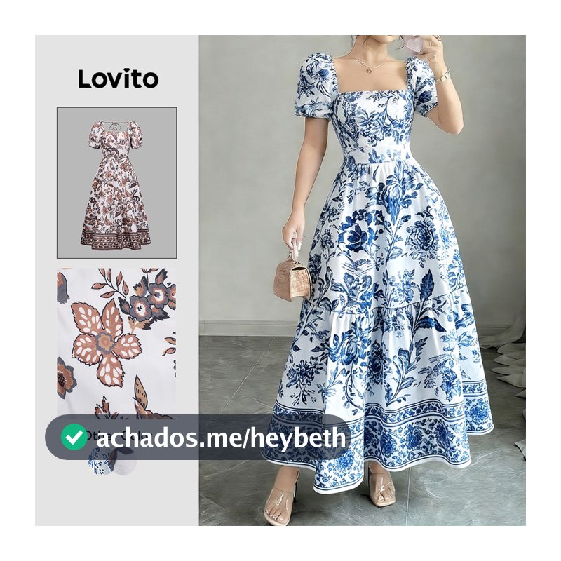 Lovito Férias Vestido com Zíper Azul Primavera/verão para Mulheres LK5ED210