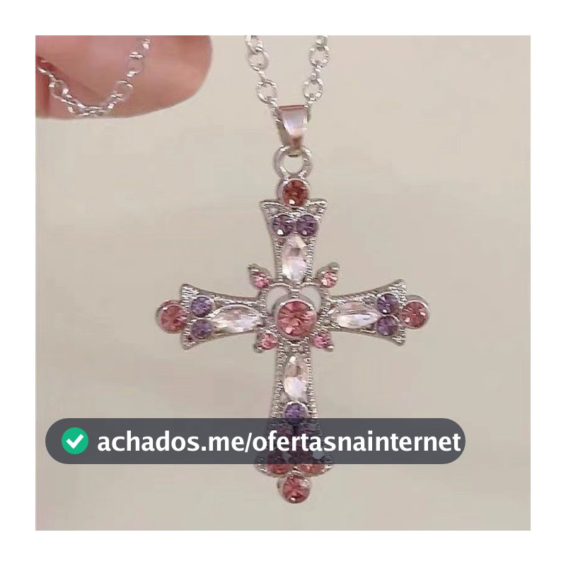 Colar feminino com zircônia colorida em forma de cruz em estrela, estilo europeu e americano, corrente para clavícula