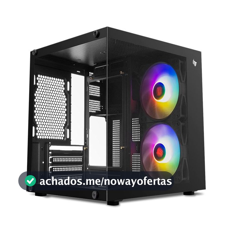 Gabinete Gamer Aquário  Pichau Atom X, Mini-Tower, Lateral de Vidro, Com 2 Fans, Preto, PG-ATOMX-BK