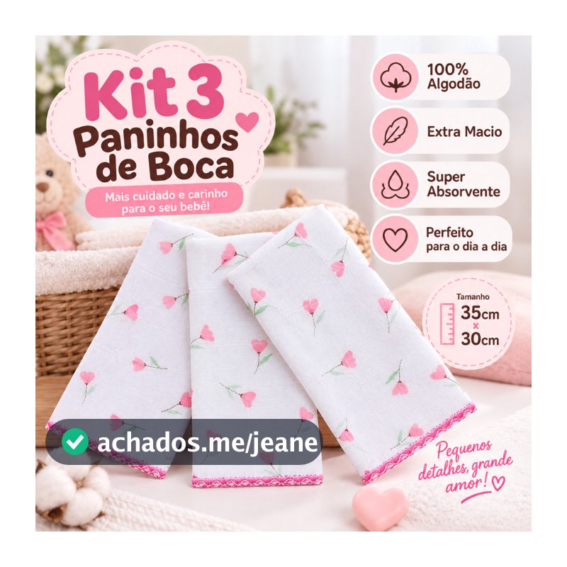 Kit 3 Paninho de Boca Fraldinha Enxoval Maternidade Macio 100% Algodão