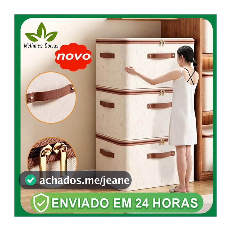 Caixa de armazenamento de algodão de roupas grande cremalheira  tecido cesta dobrável quarto