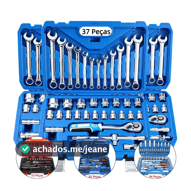 Kit de Ferramentas 37-94 Peças profissional jogo chave combinada soquetes e catraca grande