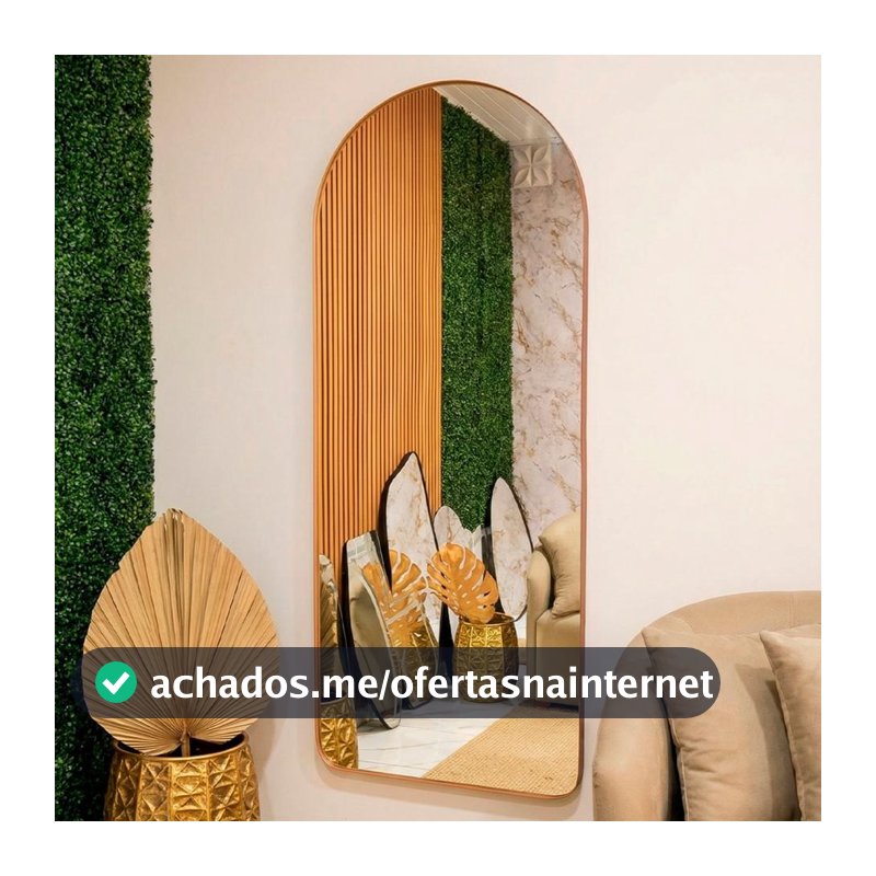 Espelho Oval Base Reta Corpo inteiro Moldura de Couro Madri Quarto Sala Salão Loja