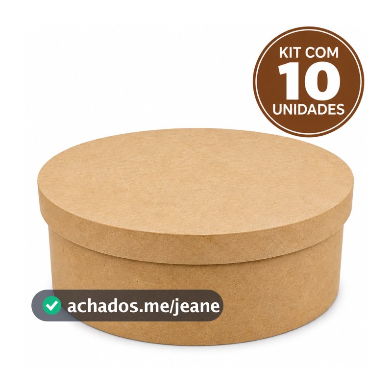 Kit 10 Unidades Caixa Redonda MDF 20x7cm Tampa Sapato Madeira Crua para Personalizar e Presentear