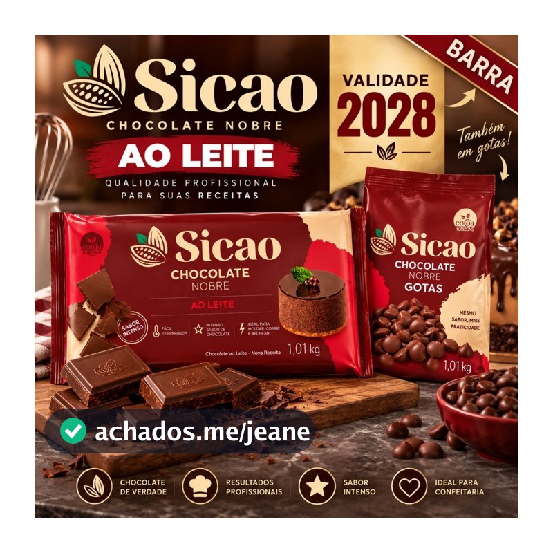 Chocolate Ao Leite Gold 1,01kg Sicao Nobre Barry Callebaut Barra