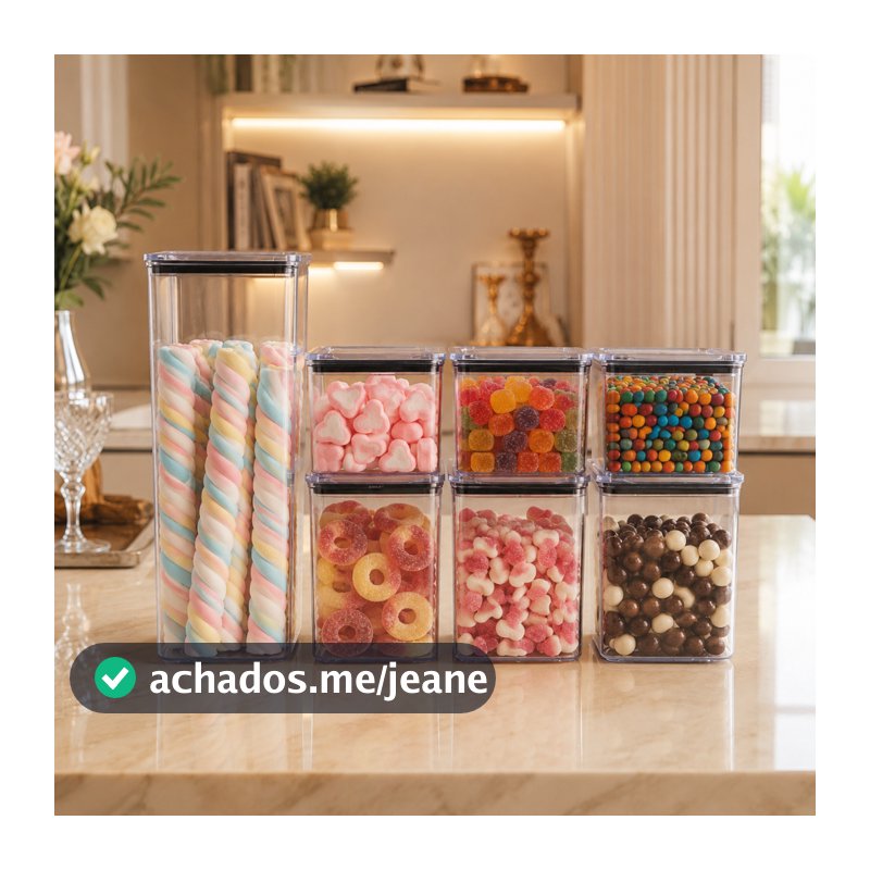 Jogo 7 potes herméticos acrílico 3 tamanhos QUALYPLAS kit vedação organiozação