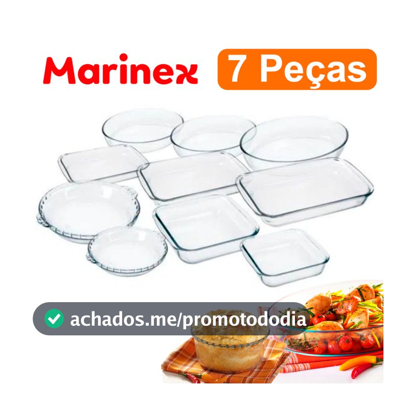 Kit Conjunto Marinex 7 peças jogo de Travessas Variadas Assadeiras em Vidro Temperado Nadir própria Para Forno