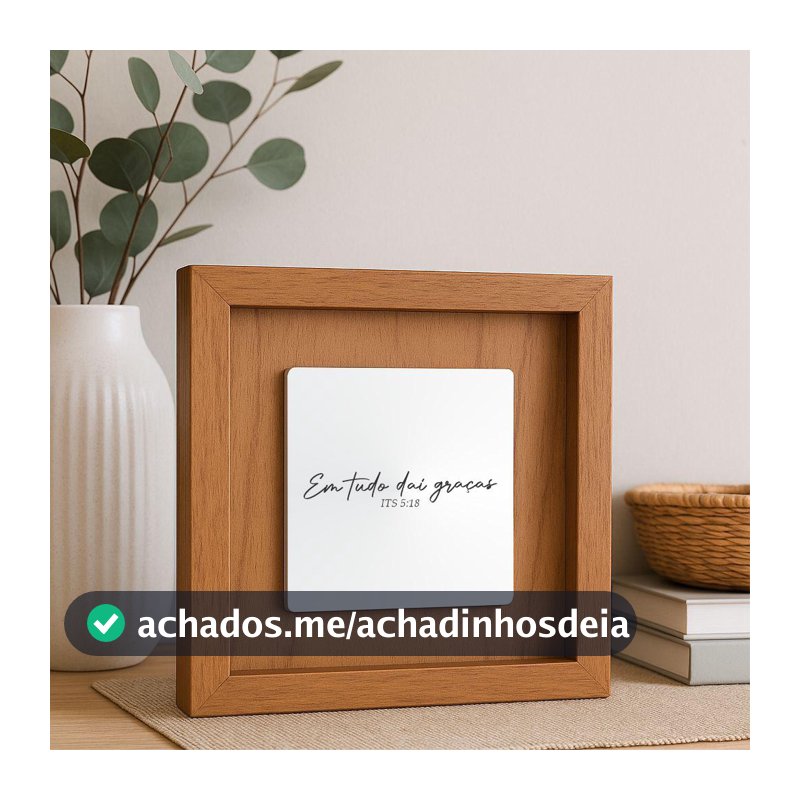 Quadro Decorativo em Madeira Quadrado 20x20 com Placa de Espelho Gravado com Frase Religiosa Sala Quarto Casa Decoração