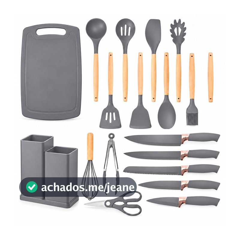 Kit Conjunto19 Pçs De Utensílios Facas Silicone Cozinha Jogo Completo Batedeira Colher Pegador -R9
