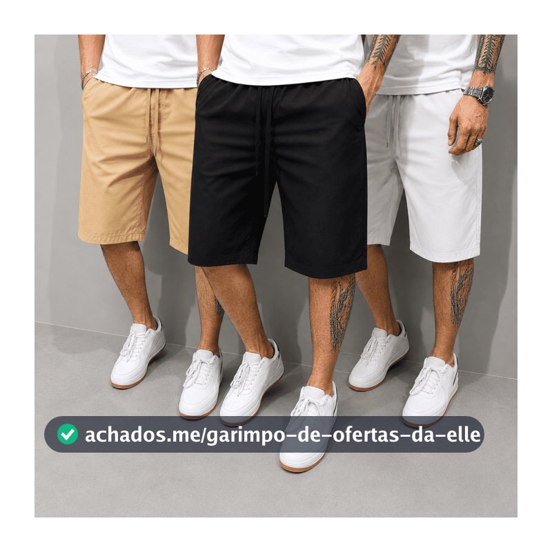 Bermuda Sarja Masculina Premium Slim Fit com Elastano Confortável Casual Cores Preta Bege Gelo Marrom