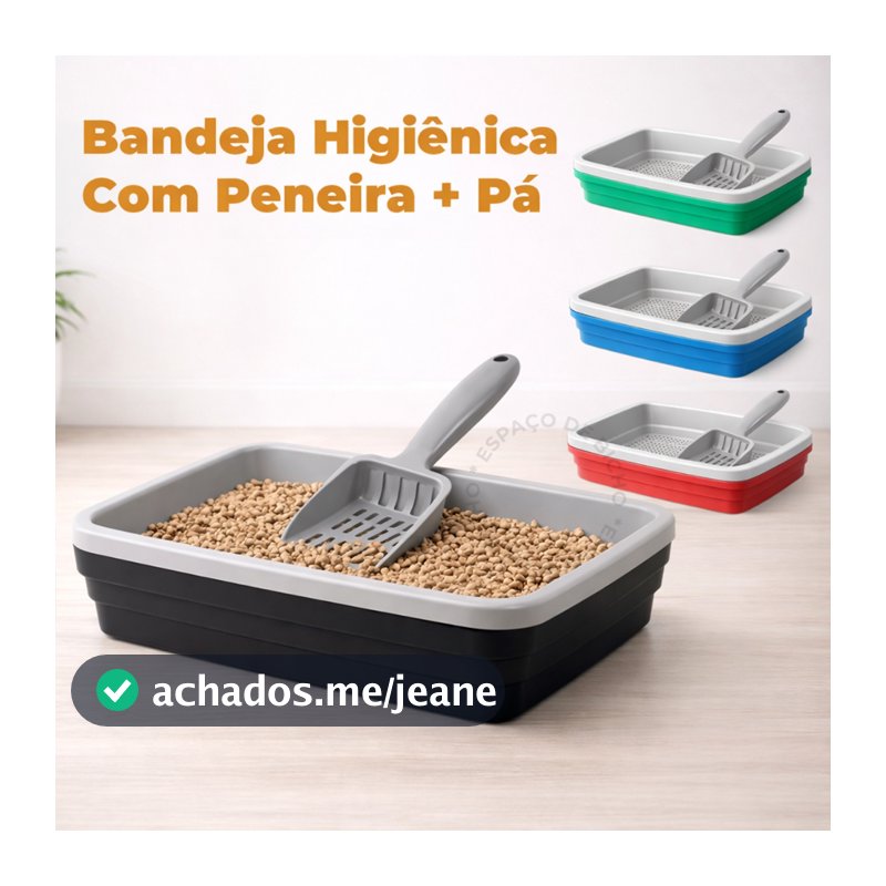 Kit Caixa de Areia Para Gatos Banheira Higiênica 2 Peças Com Bandeja Sanitária e Peneira + Pázinha