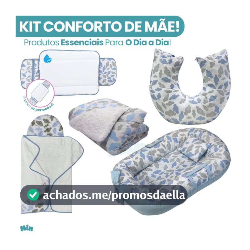 Kit Ninho Redutor Almofada Amamentação Trocador Portatil Toalha e Coberdrom Para Bebê Safari Nuvens