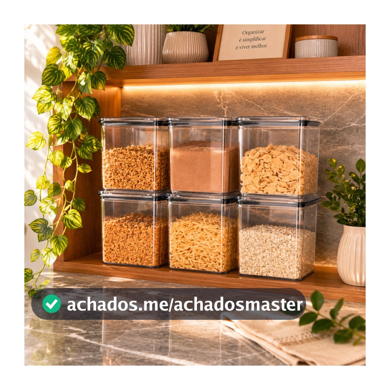 Kit 6 Potes Hermético 1,1 Litro Armazenar Alimento Organizar