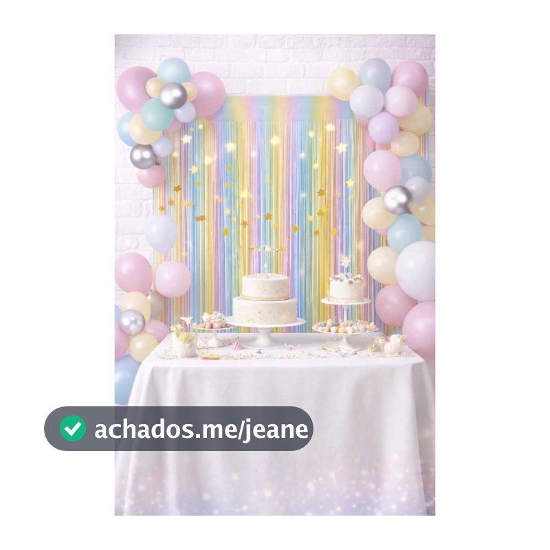 Kit Painel Festa Arco-Íris com 27 Peças Cortina Metalizada e Balões Candy Colors Decoração Aniversário Chá de Bebê