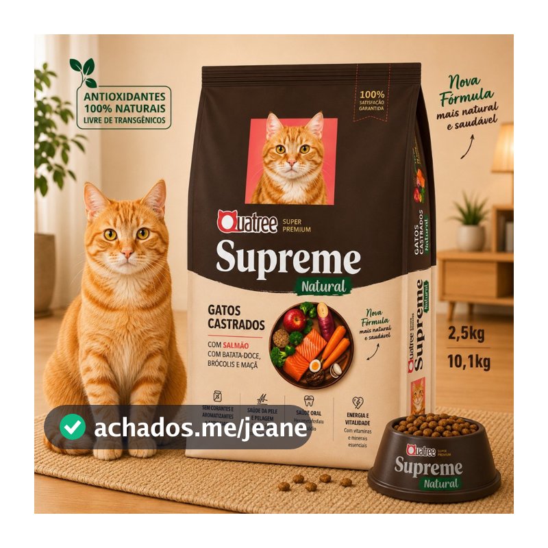 Ração Quatree Supreme Para Gatos Castrados 10kg Salmão Batata Doce Super Premium