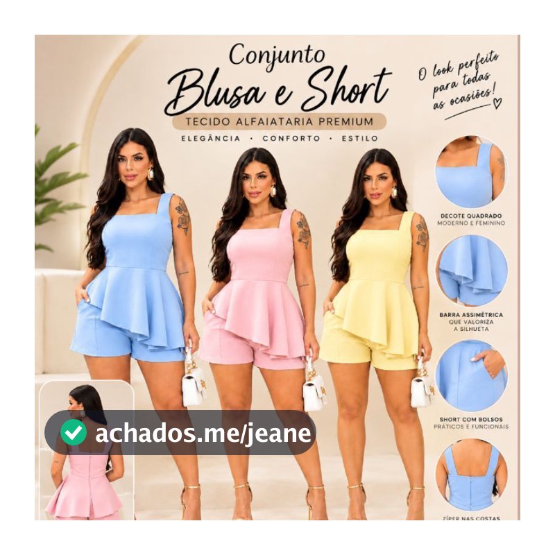 Conjunto Feminino Alfaiataria Regata e short estilo Simetria