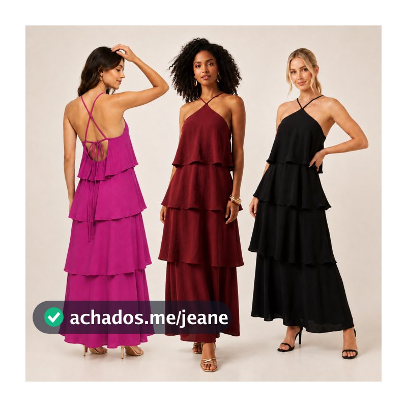 Vestido Longo Feminino em Camadas | Alças Finas | Tecido de Caimento Leve | Festa, Casamento e Eventos | P ao GG