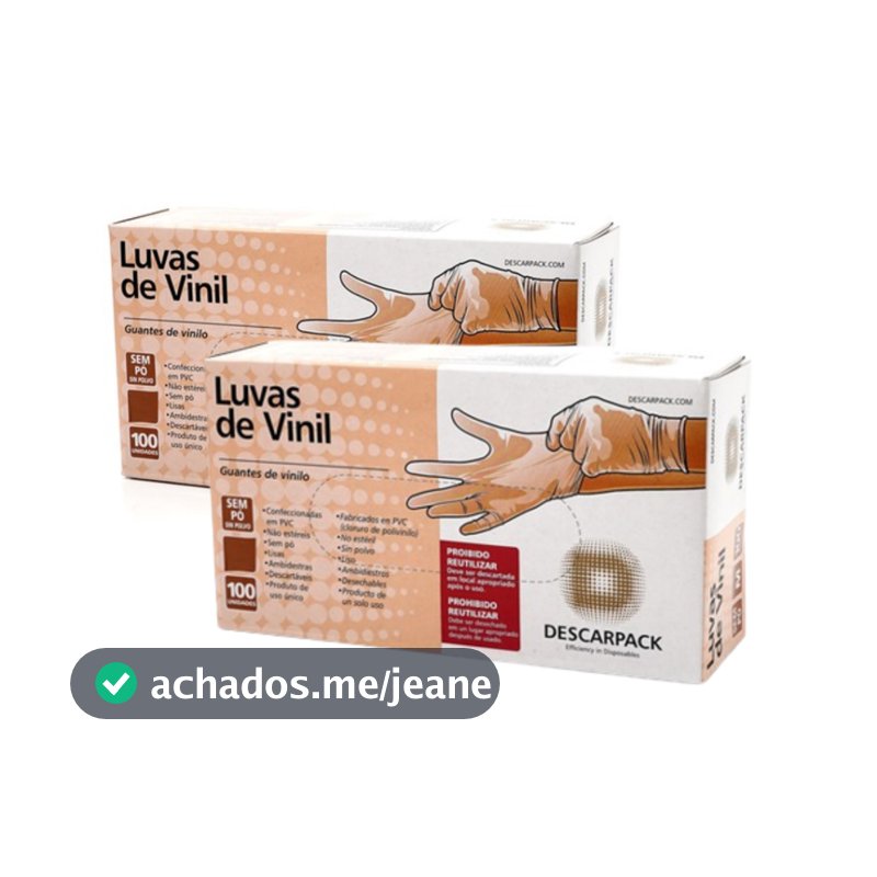 Kit 2 Caixas de Luvas de Vinil Sem Pó Descarpack 100un