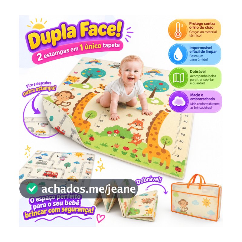 Tapete Tatame Infantil  Dupla Face Enorme Macio Dobrável Emborrachado com Bolsa Bebês e Crianças