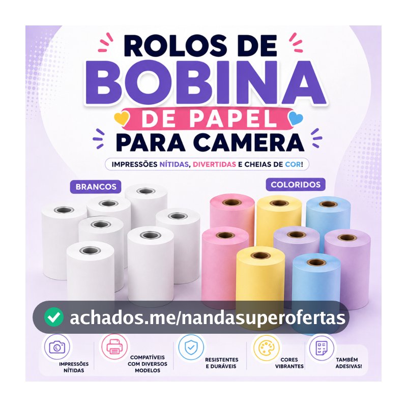 Kit 3 a 30 Rolos Refil Papel Câmera Instantânea Mini Impressora Portátil Térmica Etiqueta Bobina Imprime