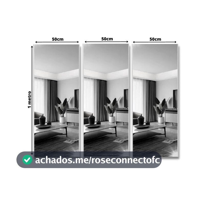 Espelho Corpo Inteiro de Parede 3 Peças 50x100cm Ideal para Provador Loja Sala ou Quarto
