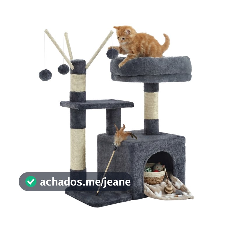 SONGMICS Arranhador para Gatos com 3 Pompoms, Casa para Gatos Pequena, 64 cm, para Sala, FULL