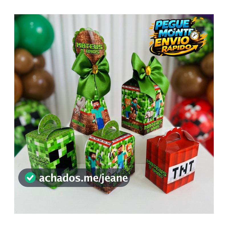 Kit Caixas Minecraft Personalizada PEGUE E MONTE /Lembrancinha de Festa /Aniversário