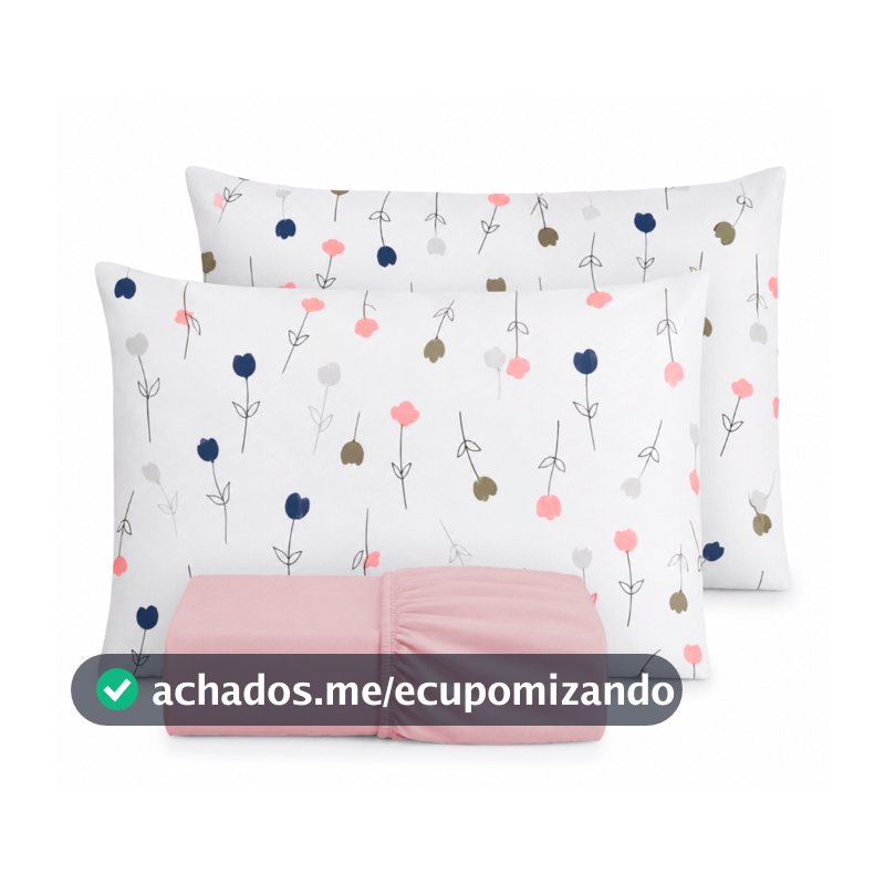 Kit Jogo de Lençol Liso Fronha Estampada 200 Fio 100% Algodão Extra Macio Com Elástico