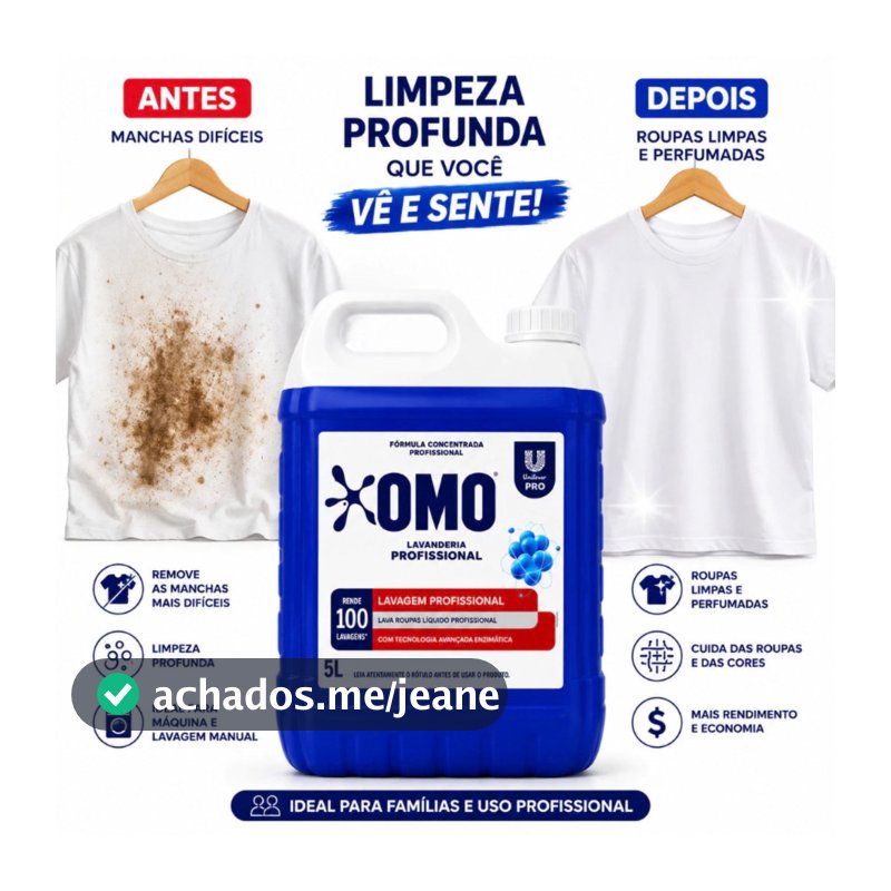 Lava Roupas OMO Líquido Concentrado 5L — fórmula profissional para limpeza superior