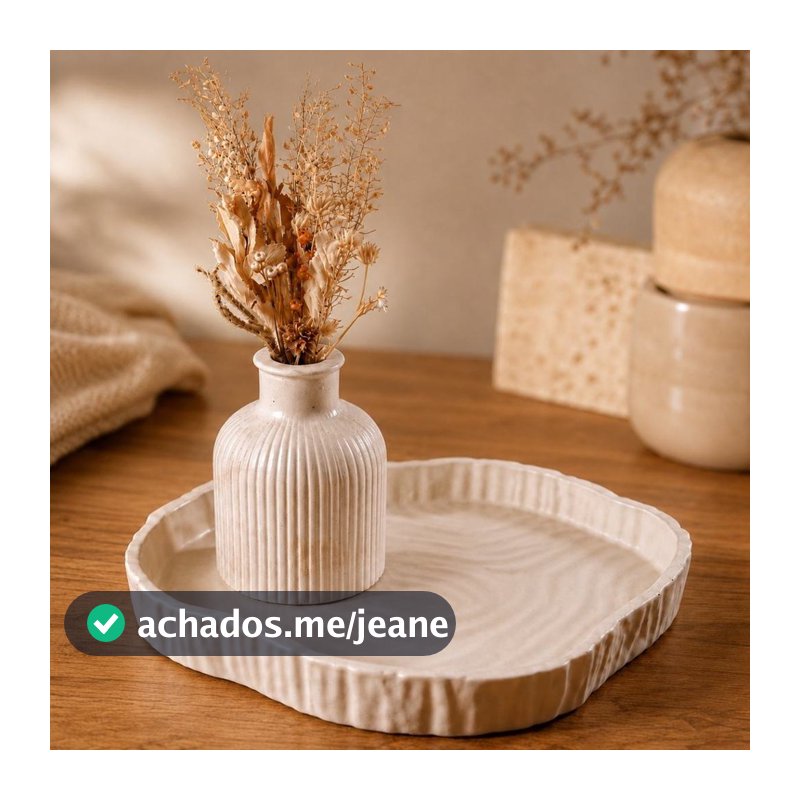 Kit Decorativo em Concreto Artesanal com Bandeja Orgânica e Vaso para decoração sala lavabo