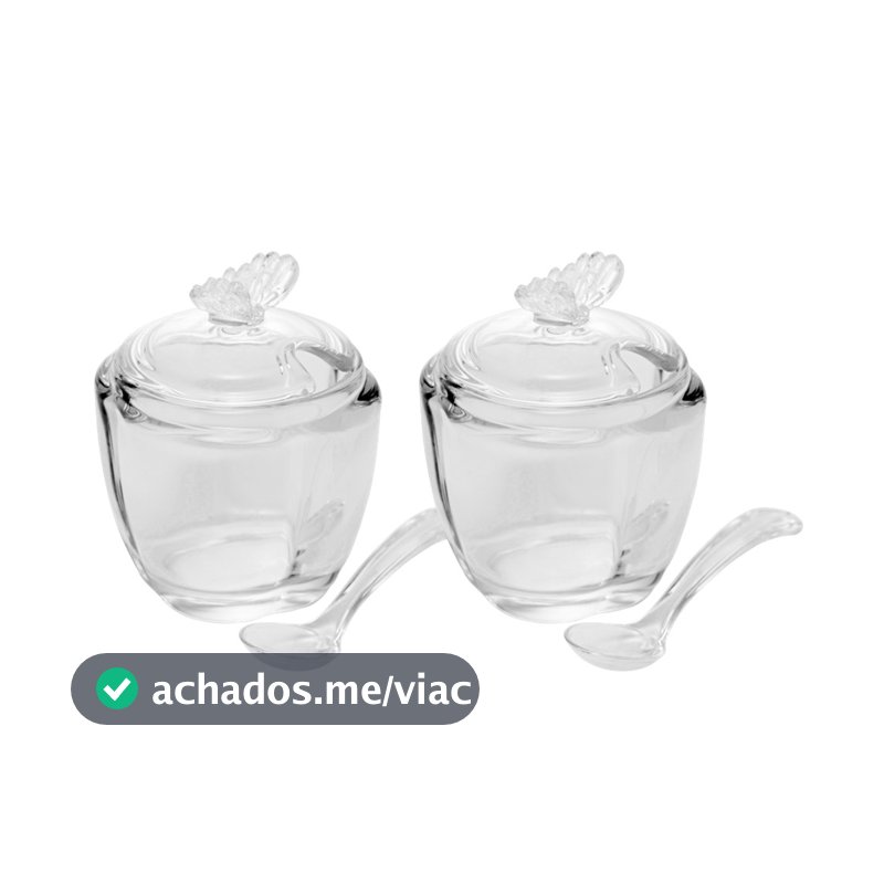Kit 2 Açucareiro de Vidro com Colher Butterfly Borboleta 180ml Wolff