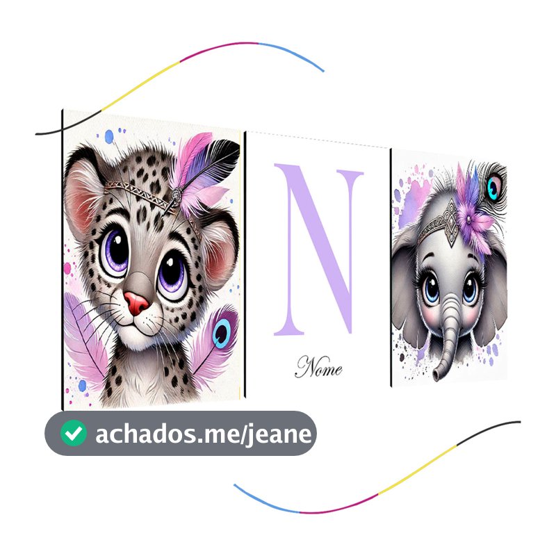 quadro decorativo infantil safari personalizado bichinhos 3 peças, safari, leão, leaozinho, lilás