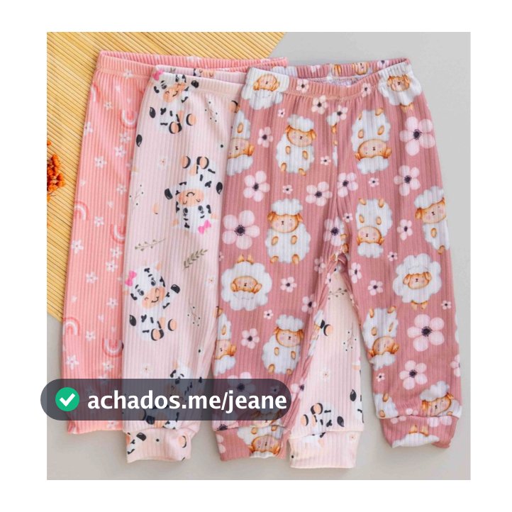Kit 3 Calça Bebê Infantil Menina Canelada e Estampas Variadas