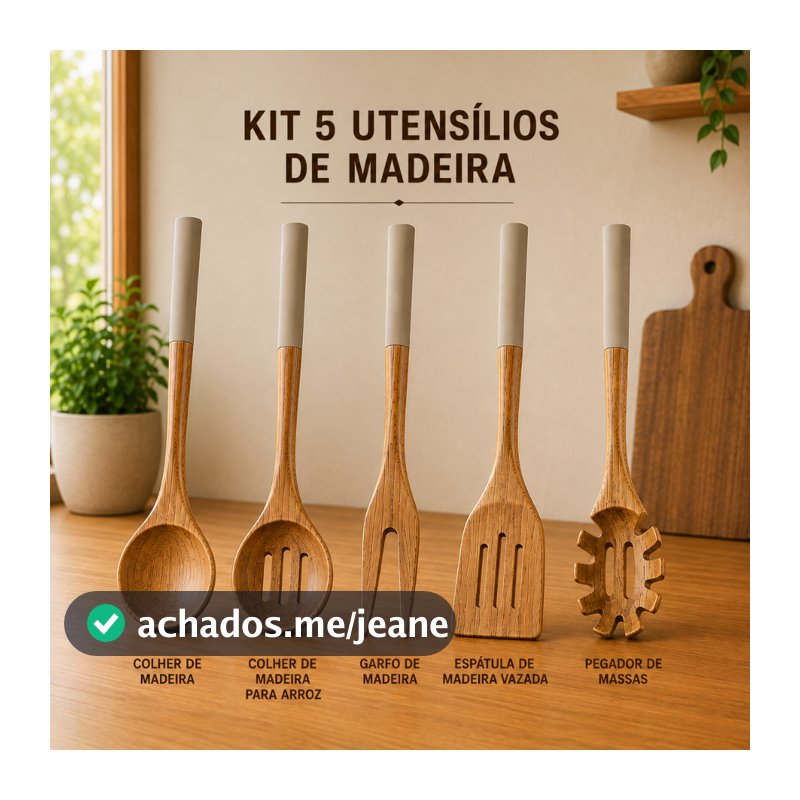 Jogo Utensílios de Cozinha em Madeira de Acácia James F. Cabo revestido de Silicone