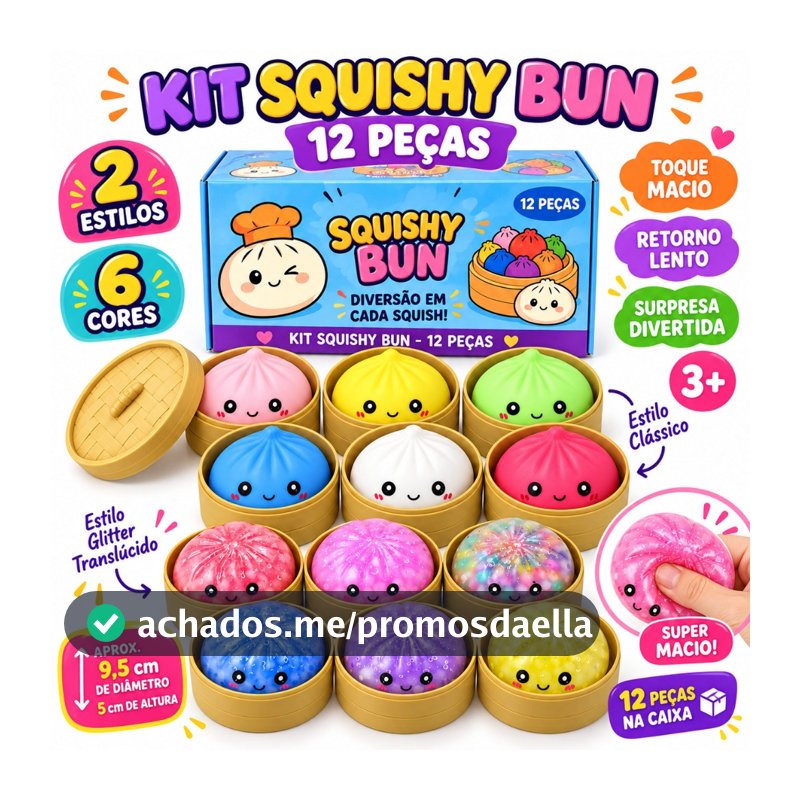 Squishy Bun Sensorial 2 Estilos 6 Cores Brinquedo Macio Anti Estresse Retorno Lento 3+