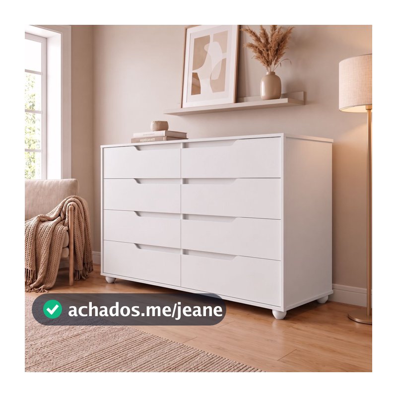 Cômoda 8 Gavetas Doble Branco Branco/Freijó