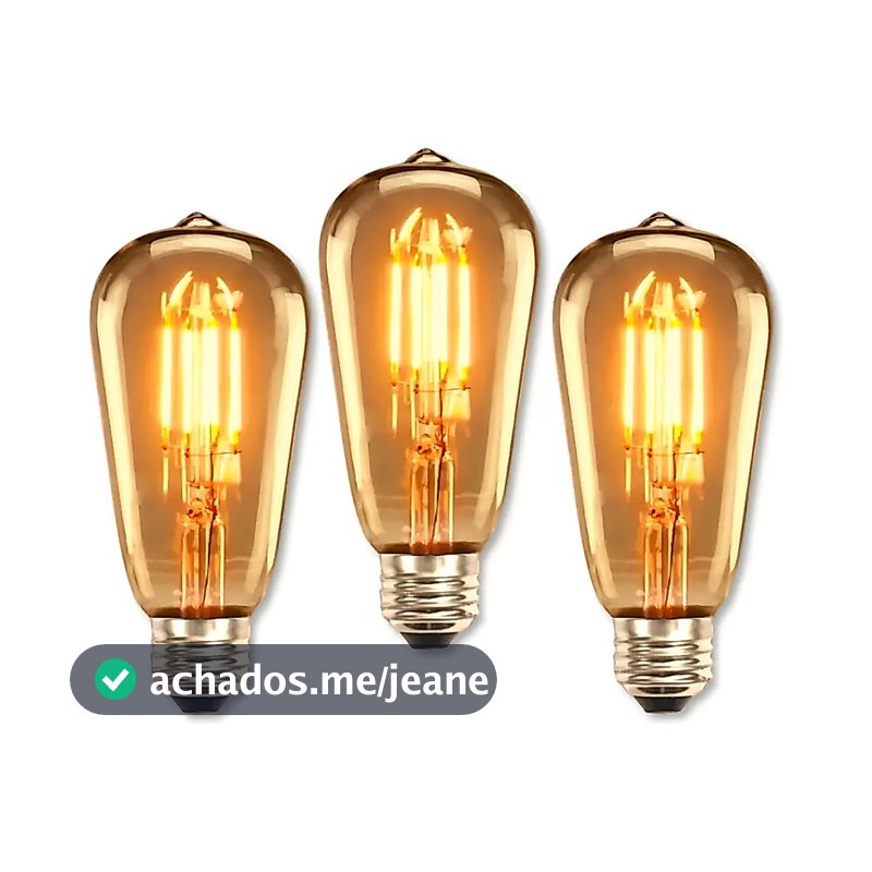 Kit 3 Lâmpadas Filamento Led Retrô Vintage 4w Quente ST64 127/220V E27 Bivolt
