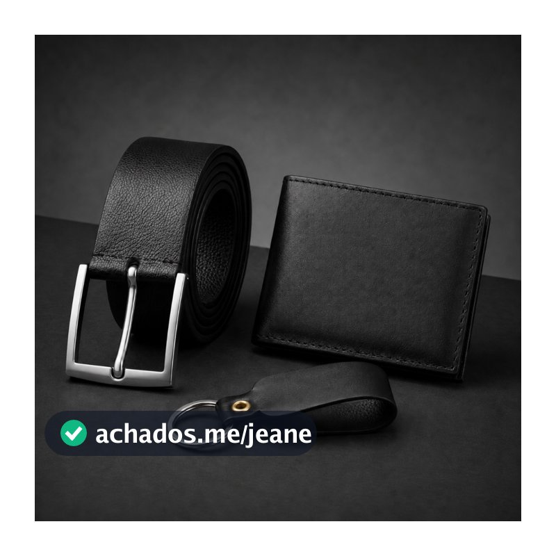 Kit Carteira Masculina + Cinto Masculino + Chaveiro Presente Dia dos Pais
