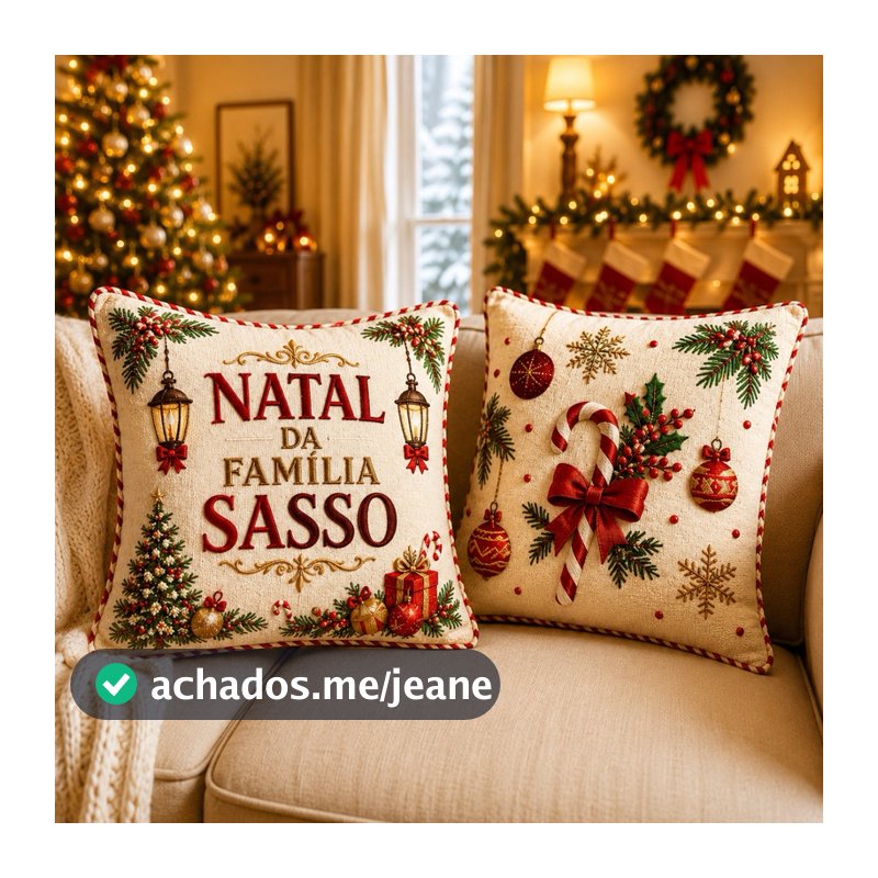 Kit 02 Capas de Almofadas Natal Personalizado 45cm Estampada Decoração Sala