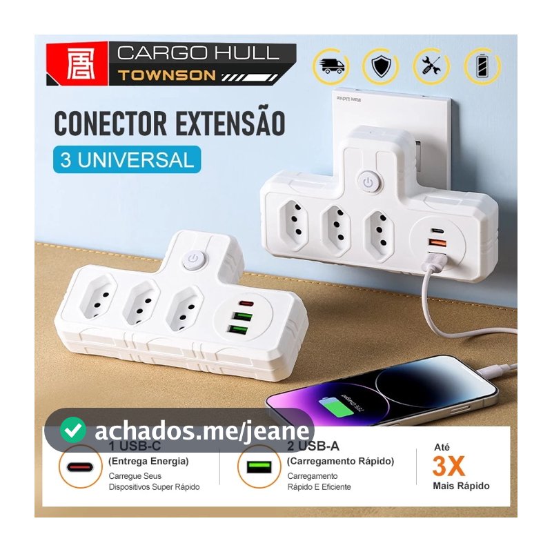 Conector De Extensão Portátil Universal COM USB E Type-C Transformador Conversor De Tomada--B-8701