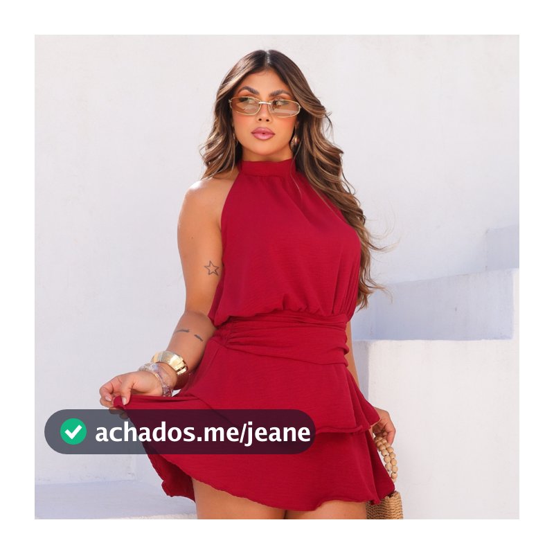 Macaquinho Short-saia Feminino Lastex Nas Costas E Amarração No Pescoço Tecido Duna