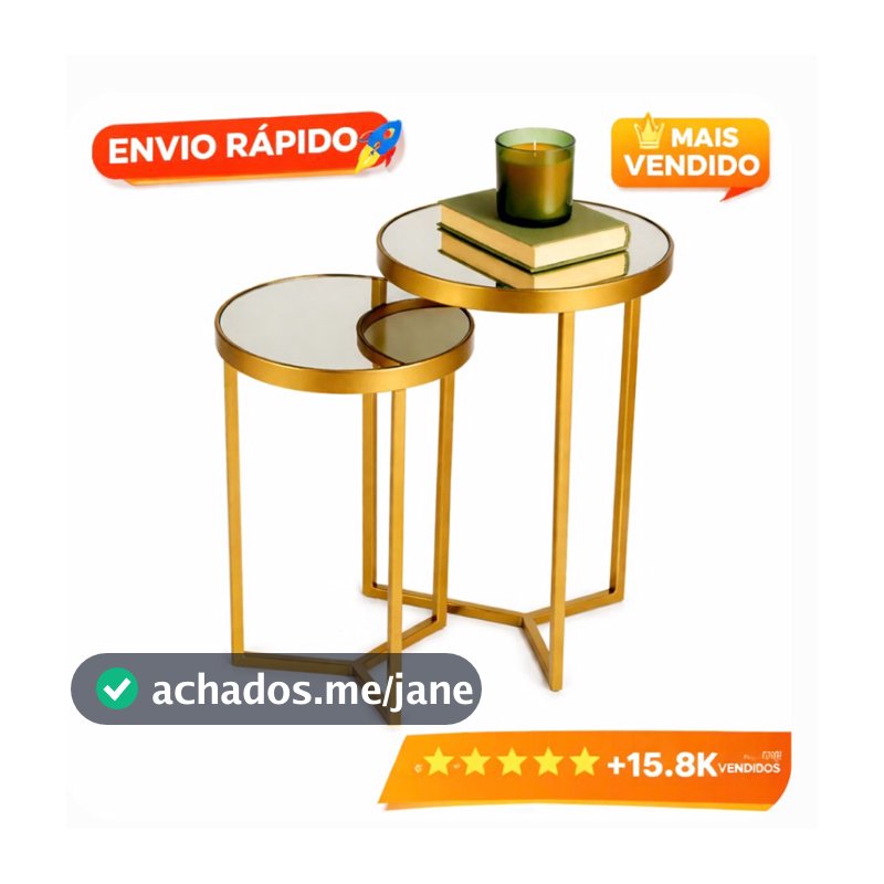 Conjunto de Mesa Lateral com Espelhos para Decoração Luxo