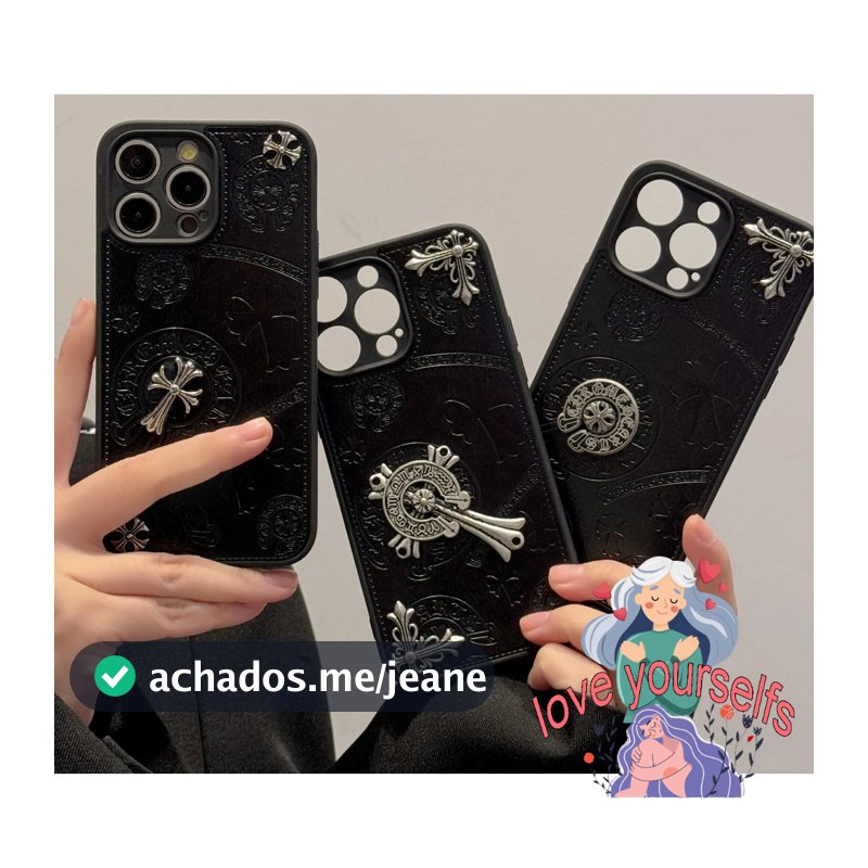 capa celular de couro Chrome Hearts 3D Anti-Impacto capinha iphone 14 13 11 12 15 16 promax Avançado luxo capinha celuar