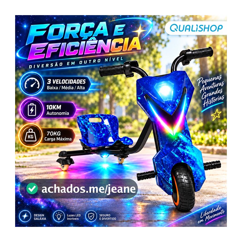 Triciclo Elétrico Infantil Azul Drift 36v Motor Led Rgb