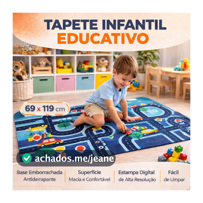 Tapete Educativo Infantil Antiderrapante Emborrachado 87x117cm Tapete para Quarto Infantil Lavável Várias Estampas