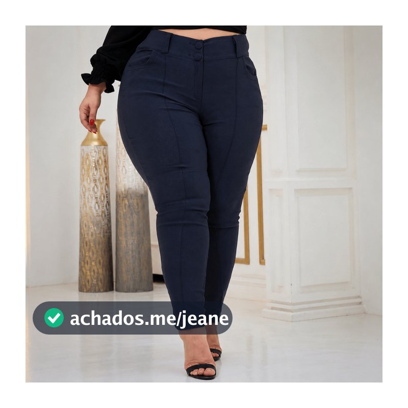 Calça Social Feminina Plus Size Tecido Bengaline Botões Zíper Elegante Alfaiataria Cintura Alta