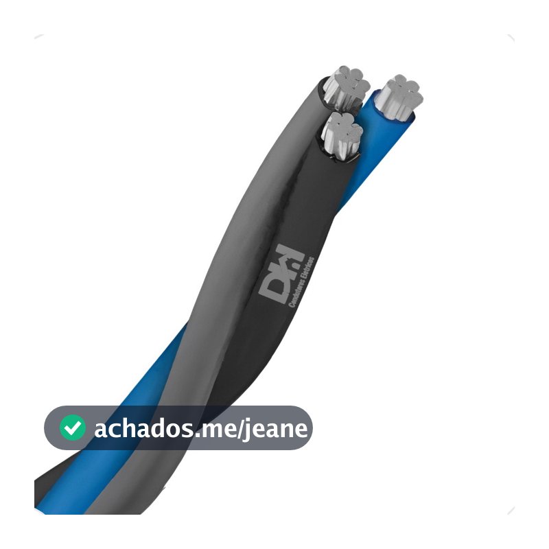 Fio Cabo Triplex 10mm Neutro Isolado Alumínio rolo com 100 metros 2 Fases Isoladas + Neutro Isolado