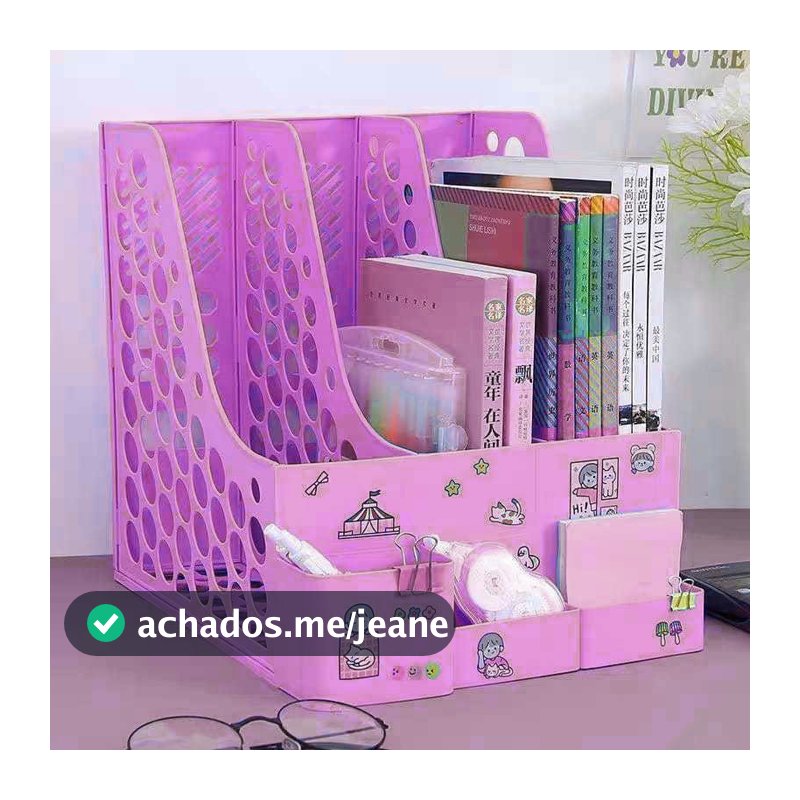 ORGANIZADOR DE MESA 3 e 4 DIVISÓRIAS COM ADESIVOS - Porta Treco para Livros, Papéis, Escritório e Home Office - Presente