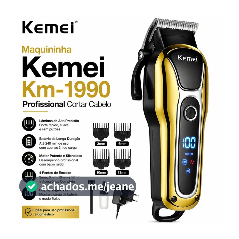 Maquininha Kemei Km-1990 Profissional Cortar Cabelo Aparador Máquina Corte Cabelo Barba Acabamento